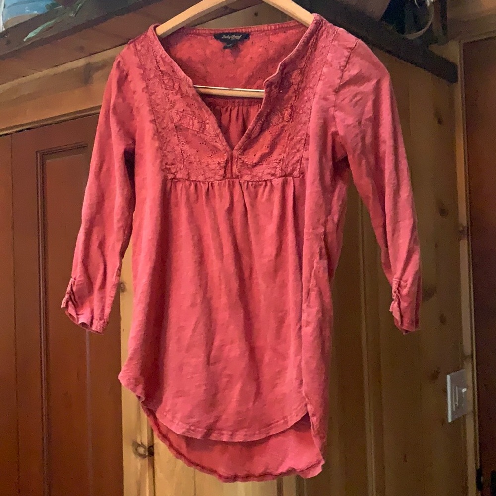 AE Embroidered Crochet Boho Top 3/4 Sleeve